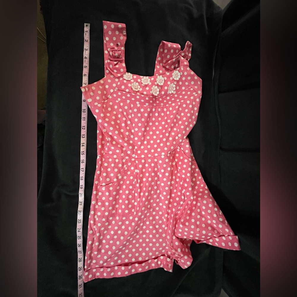 Bettie Page Tatyana playsuit set skirt & romper polka dot flower buttons small - Picture 5 of 9